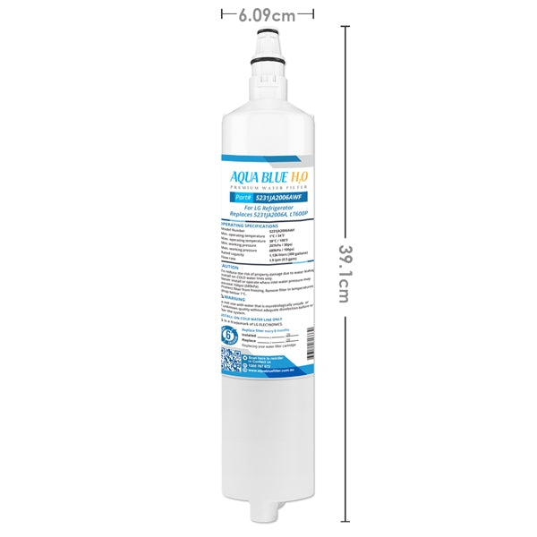 2x LG 5231JA2006A/LT600P Fridge Water Filters by Aqua Blue H20