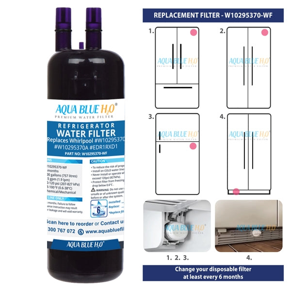 Whirlpool W10295370 FILTER1 Refrigerator Water Filter BY Aqua Blue H20