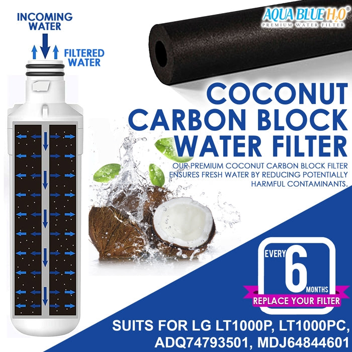 LG LT1000P, MDJ64844601, ADQ74793501 compatible water filter with LG LT120F ADQ73214404 replacing air filter