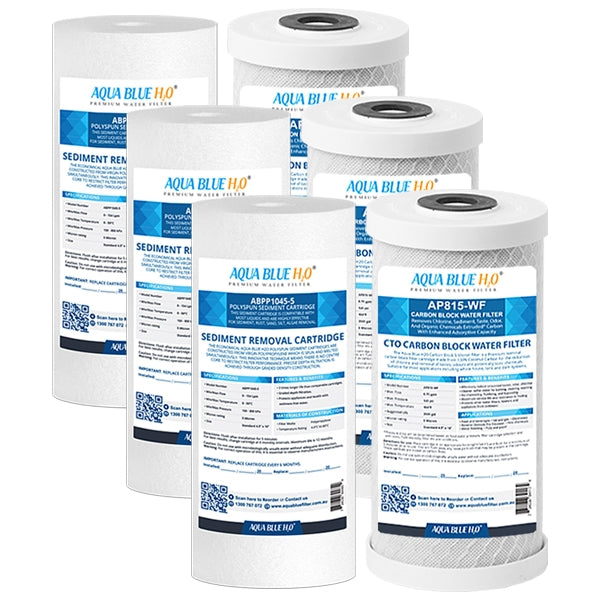 Twin Whole House Replacement Water Filter Set Polyspun + CTO 10"X4.5"