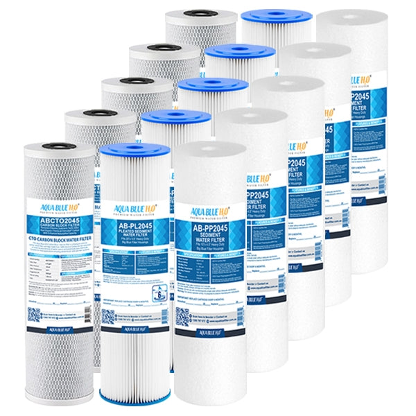 Big Blue 20"x4.5" Whole House Pleated Sediment Polyspun CTO Carbon Block 5M Water Filter 3 Pcs Set