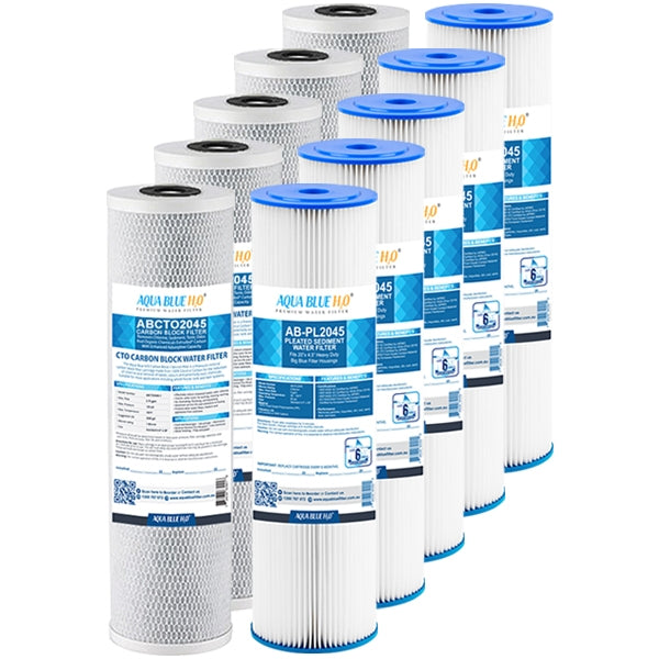 Big Blue 20"x4.5" Whole House CTO Carbon Block 5M, Pleated Sediment Water Filter 2 Pcs Set