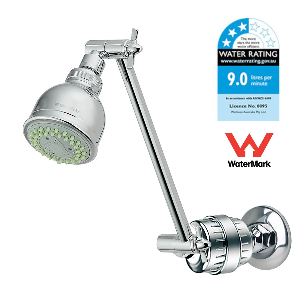 AQUA BLUE H20 SHOWER WATER FILTER & ROSE COMPLETE PACKAGE SF350ARM-B