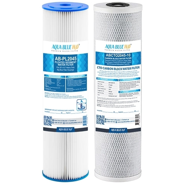20" X 4.5" Big Blue Twin Water Filter Housing with CTO + Pleated Sediment