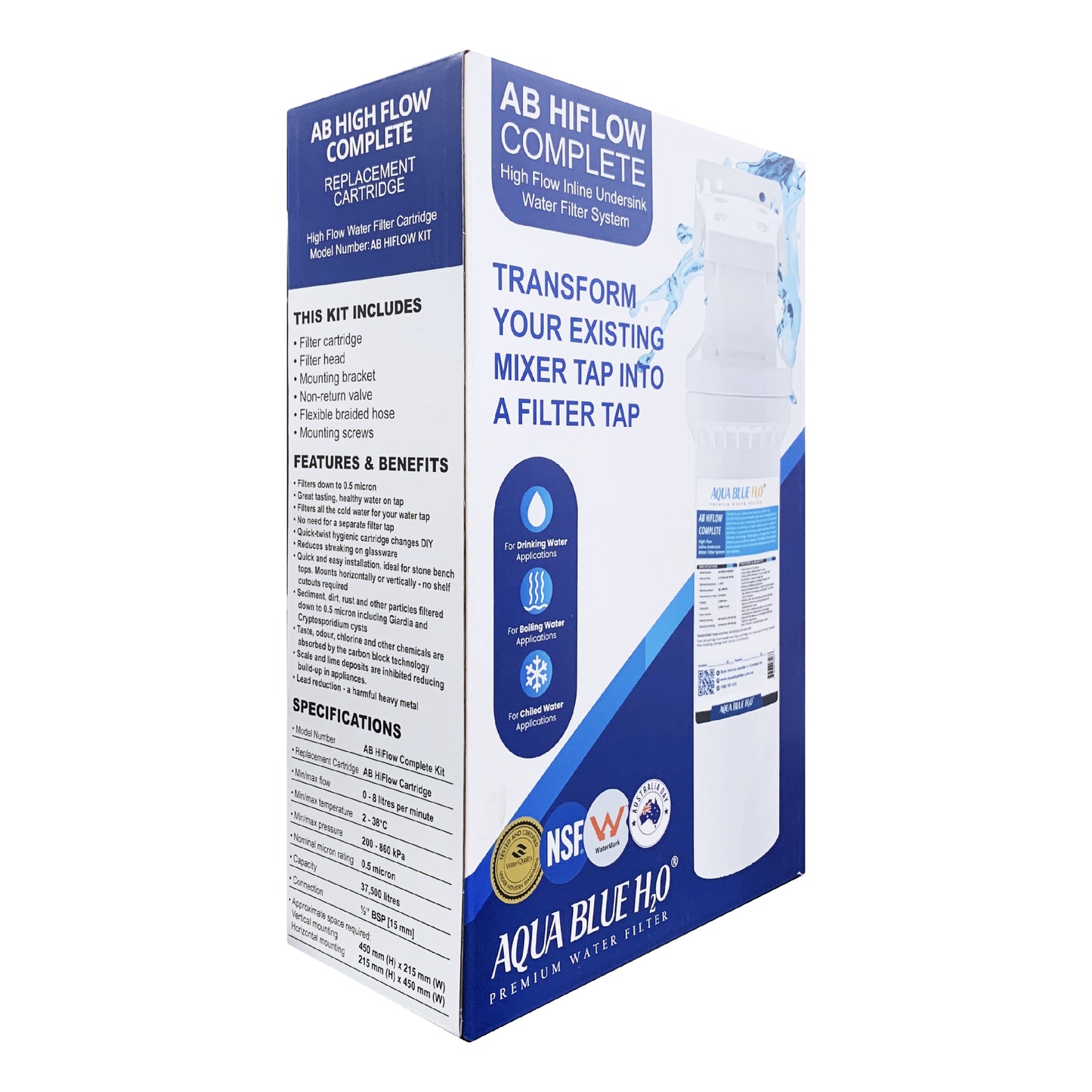Aqua Blue H20 ABHIFLOW Inline High Flow Water Filter System