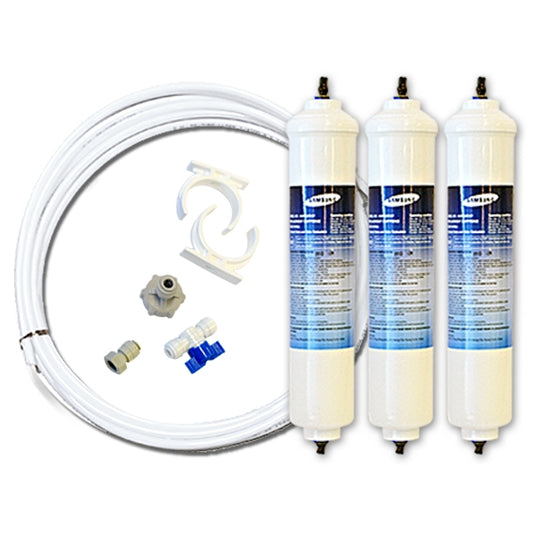 3x Samsung Genuine DA29-10105J External Inline Fridge Water Filter plus Tube Hose kit SET