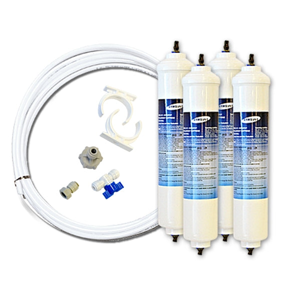 4x Samsung Genuine DA29-10105J External Inline Fridge Water Filter plus Tube Hose kit SET
