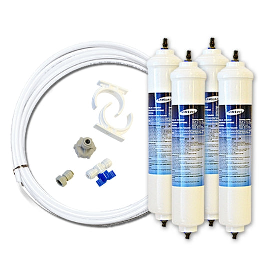 4x Samsung Genuine DA29-10105J External Inline Fridge Water Filter plus Tube Hose kit SET