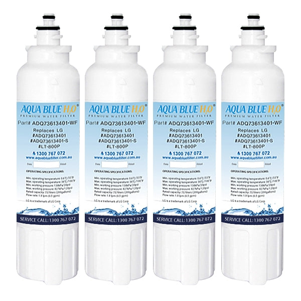 4 x LG Replacement ADQ73613401 LT800P Fridge Filter by Aqua Blue H2O