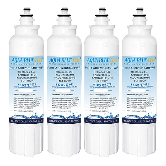 4 x LG Replacement ADQ73613401 LT800P Fridge Filter by Aqua Blue H2O