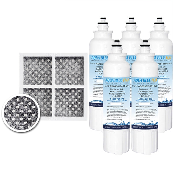 5 x LG Replacement Water Filter ADQ73613401 with LG Air Filter ADQ73214404