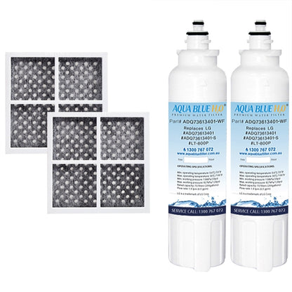 2xLG Replacement Water Filter ADQ73613401(LT800P) with 2xLG Air Filter ADQ73214404(LT120F)