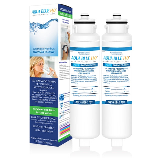 2x Aqua Blue H20 DW2042FR-09﻿ Daewoo Smeg Westinghouse Compatible Replacement Fridge Filter Cartridge