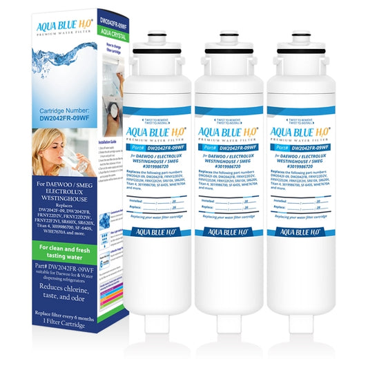 3x AQUA BLUE H20 DW2042FR-09﻿-WF DAEWOO SMEG WESTINGHOUSE Compatible Replacement Fridge Filter Cartridge