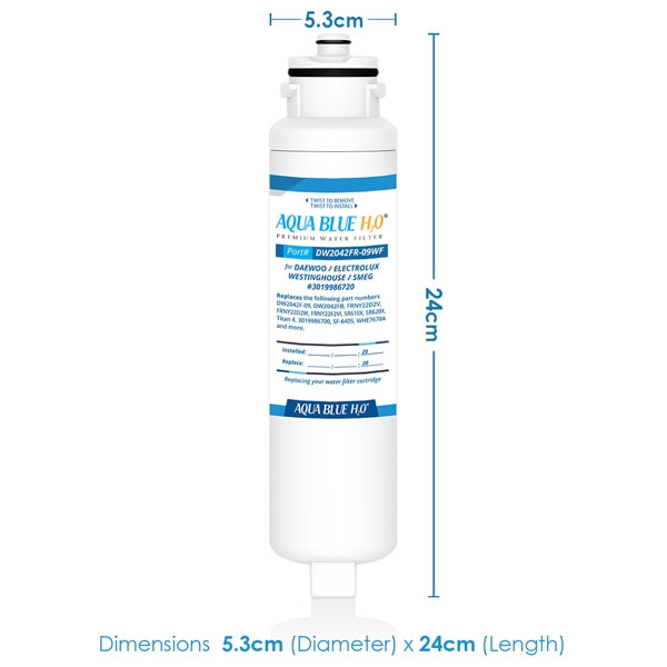 4x AQUA BLUE H20 DW2042FR-09﻿-WF DAEWOO SMEG WESTINGHOUSE Compatible Replacement Fridge Filter Cartridge