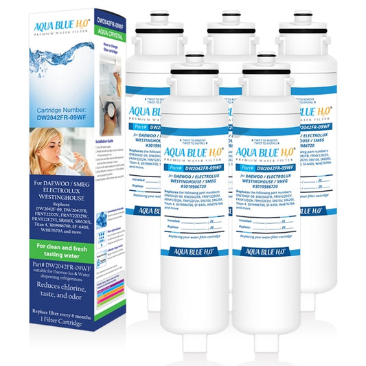 5x Aqua Blue H20 DW2042FR-09﻿-WF Daewoo Smeg Westinghouse Compatible Replacement Fridge Filter Cartridge