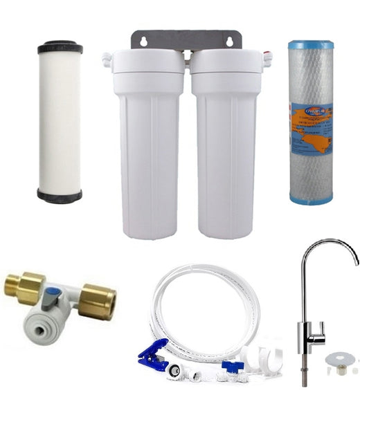Twin Under Sink Water Filter System Doulton Ceramic with  Omnipure Carbon Set