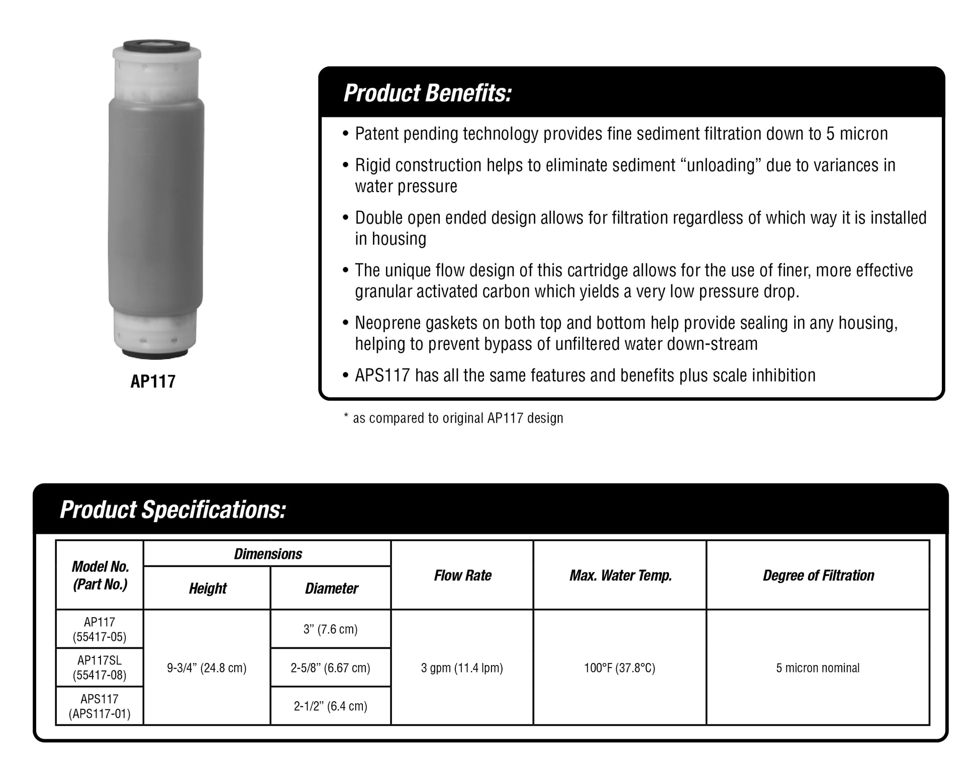 3M Aqua-pure Replacement Water Filter Cartridge Reduction FlowRate 30lpm AP117R