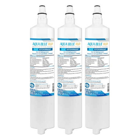 3x LG 5231JA2006A/LT600P Fridge Water Filters by Aqua Blue H20