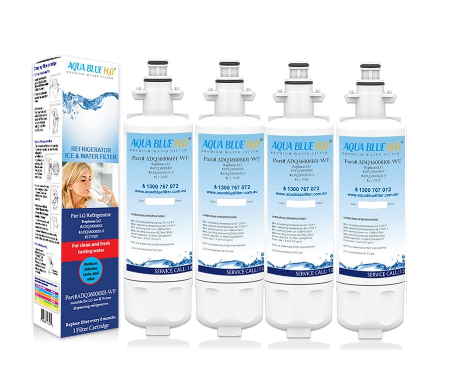 4x Lg Fridge Filter LT700P ADQ36006101 Replacement  Aqua Blue H20