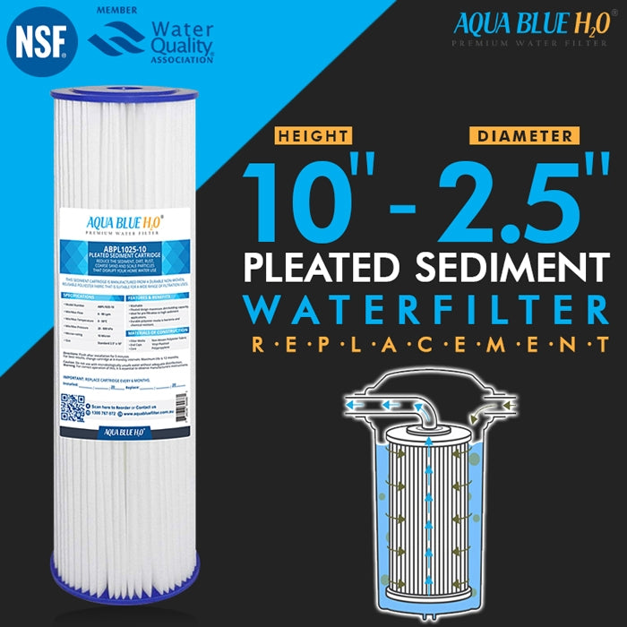 Single Water Filter System for Homes and Offices 10"X2.5" Washable Pleated Sediment Filter