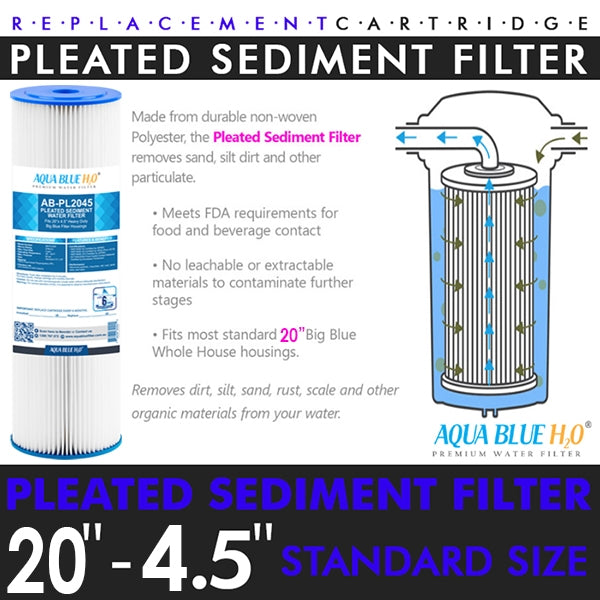 20 Inch Big Blue Whole House Water System with Pleated Sediment Filter 5 Micron