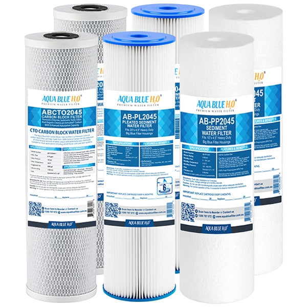 Big Blue 20"x4.5" Whole House Pleated Sediment Polyspun CTO Carbon Block 10M Water Filter 3 Pcs Set