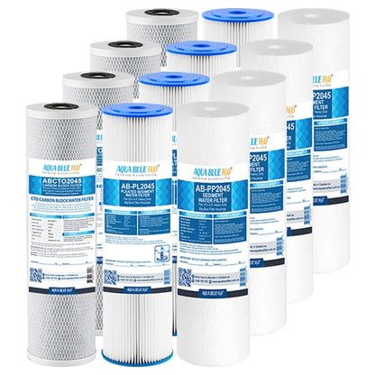 Big Blue 20"x4.5" Whole House Pleated Sediment Polyspun CTO Carbon Block 5M Water Filter 3 Pcs Set