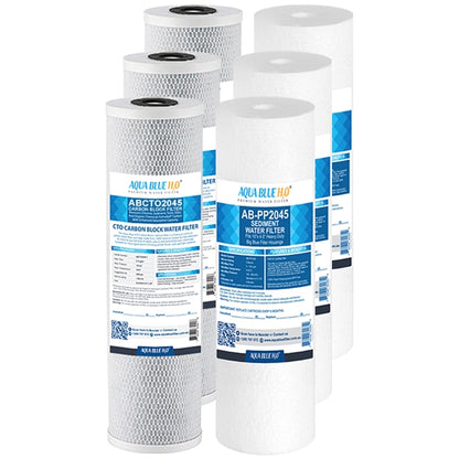 Big Blue 20"x4.5" Whole House CTO Carbon Block 5M, Sediment Polyspun Water Filter 2 Pcs Set