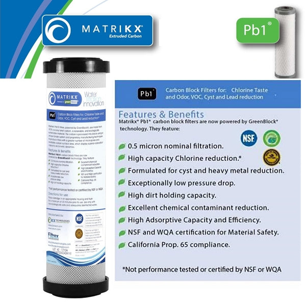 2 x 0.5 micron sediment & 2 x 0.5 micron Matrikx PB1 lead removal cartridge 10"