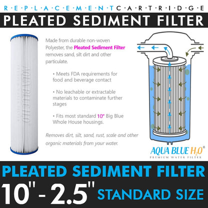 Aqua Blue H20 Washable Pleated Sediment Filter 10 x 2.5 10 Mic