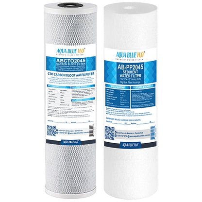 Big Blue 20"x4.5" Whole House CTO Carbon Block 5M, Sediment Polyspun Water Filter 2 Pcs Set