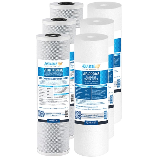 Big Blue 20"x4.5" Whole House CTO Carbon Block 5M, Sediment Polyspun Water Filter 2 Pcs Set