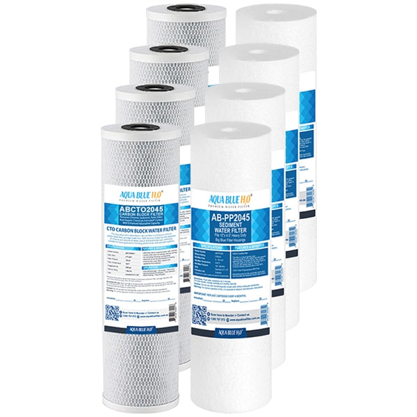 Big Blue 20"x4.5" Whole House CTO Carbon Block 5M, Sediment Polyspun Water Filter 2 Pcs Set