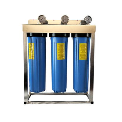 Whole House filter 20" x 4.5" TRIPLE Water System Stainless Steel Free Standing Option