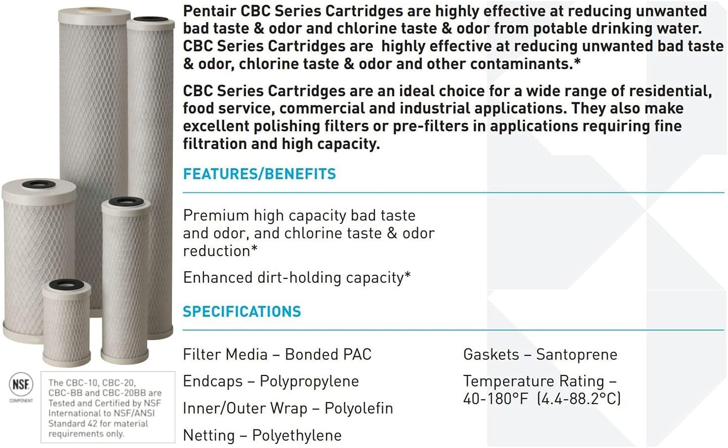 Pentek  ® CBC-10 Giardia Cyst Reduction Water Filter 0.5 Micron 10"