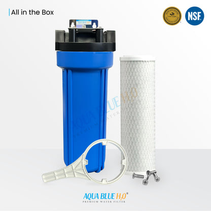 10 Inch Big Blue Housing with Presser Relief Button, 10 Micron CTO Carbon Block Filter