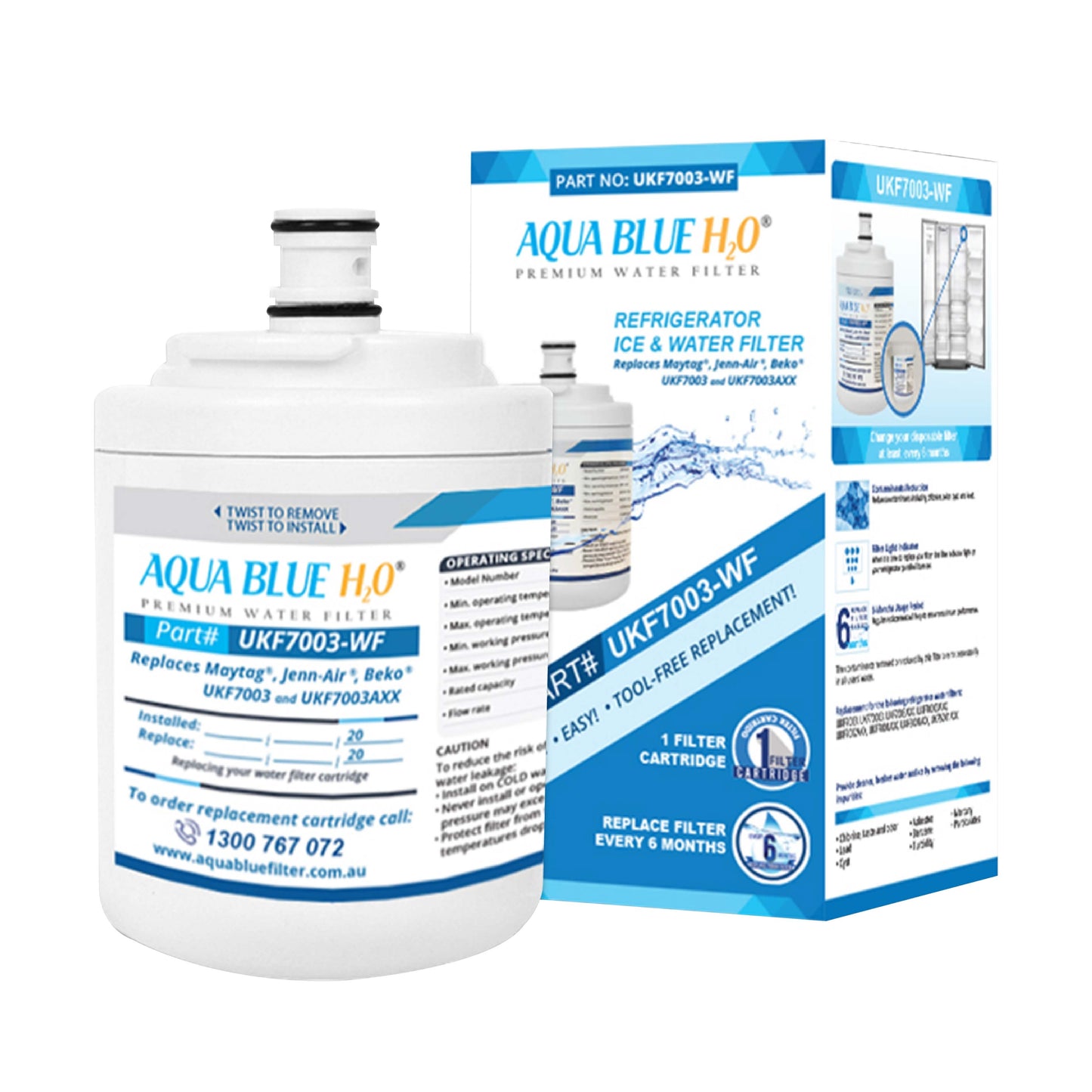 Maytag Jennair UKF7003 UKF7003AXX Fridge Water Filter by Aqua Blue H20