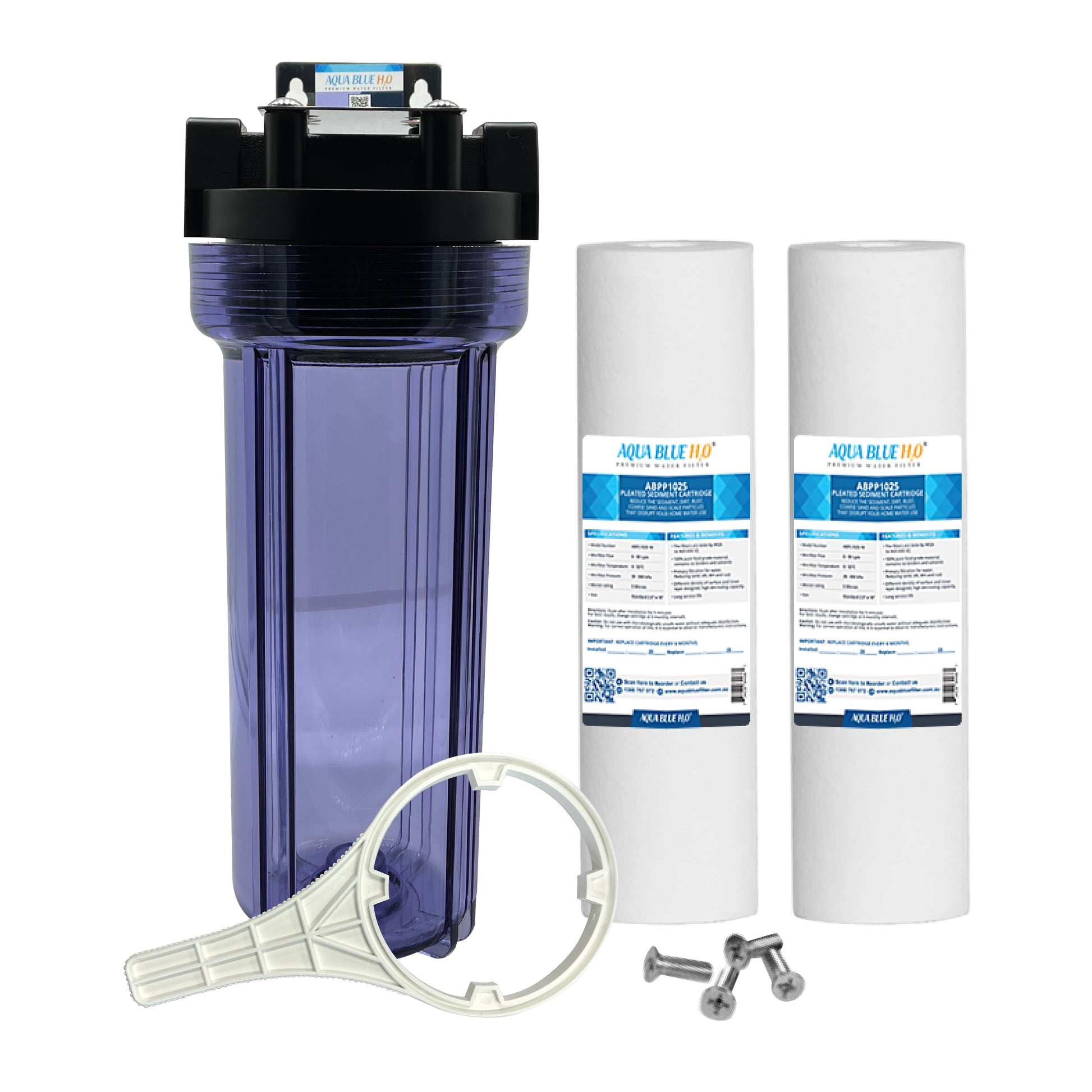 Whole house water filter system with transparent bottle including filter standard fitting