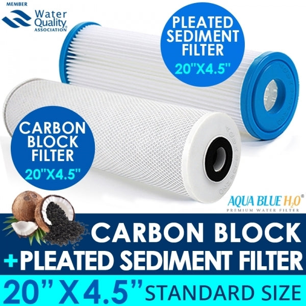 20" X 4.5" Big Blue Twin Water Filter Housing with CTO + Pleated Sediment