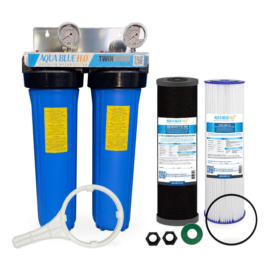 20" X 4.5" Big Blue Twin Water Filter Housing with CTO + Pleated Sediment