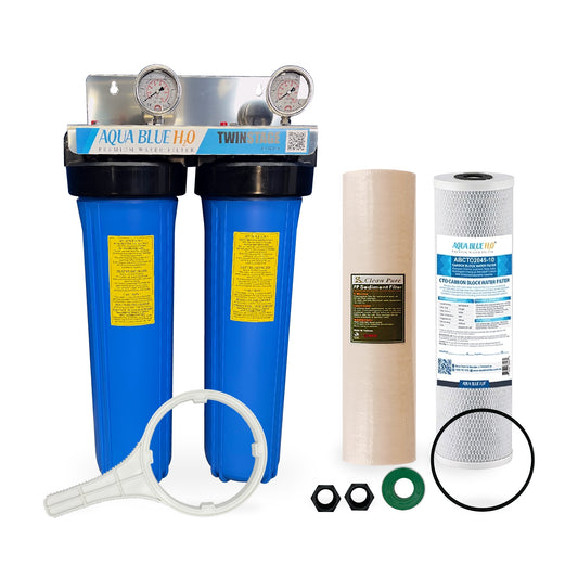 20" X 4.5" Big Blue Twin Water Filter Housing with SEDIMENT( POLYSPUN )+ CTO