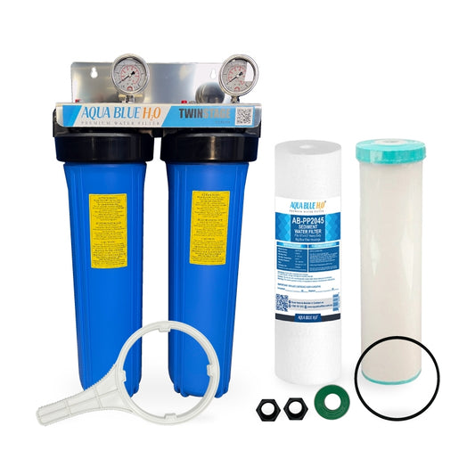 20" X 4.5" Big Blue Twin Water Filter Housing with SEDIMENT + alumina(fluride)