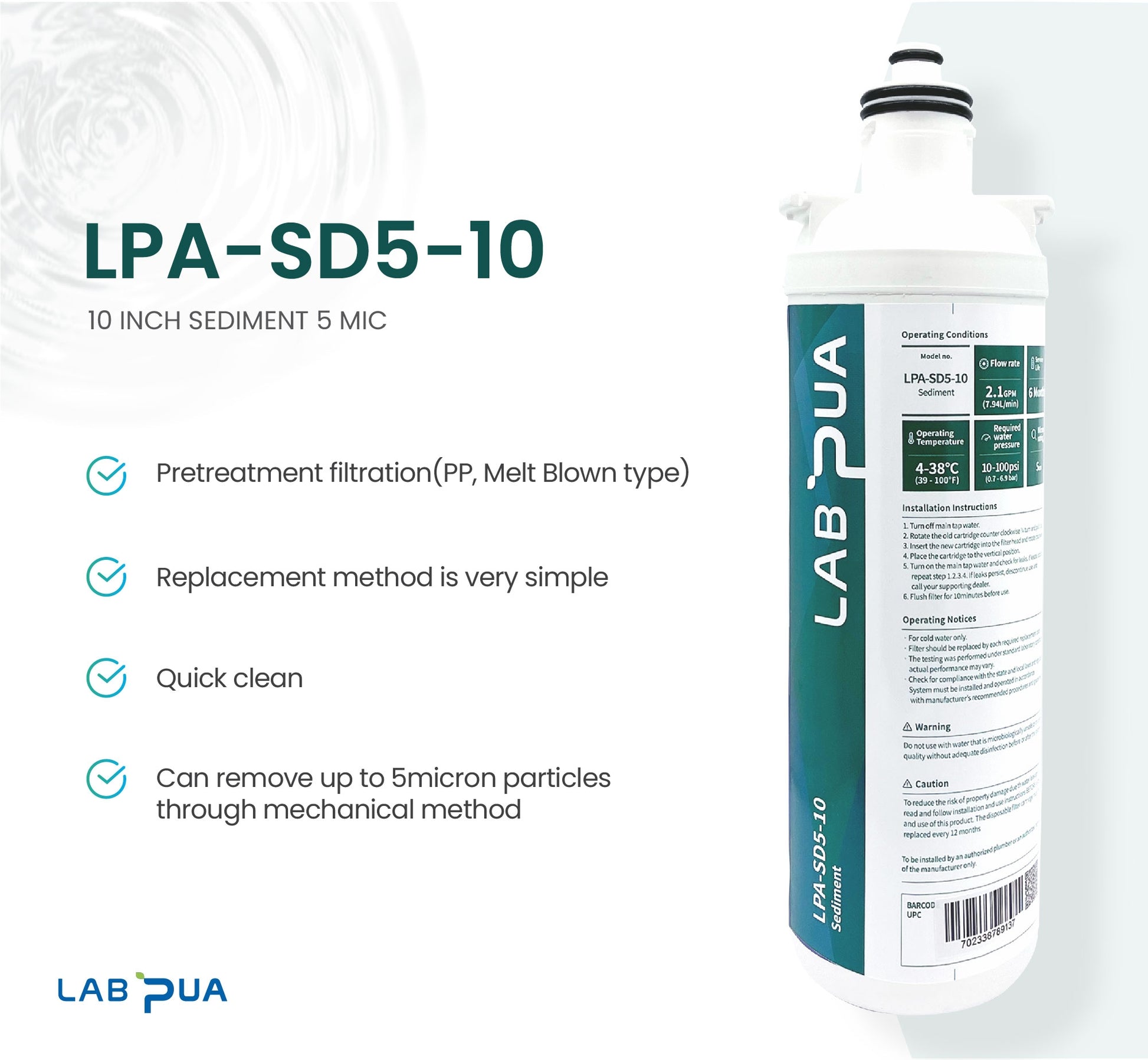 Lab Pua Residential Water Filter Kit With Faucet LPA-CS5-10