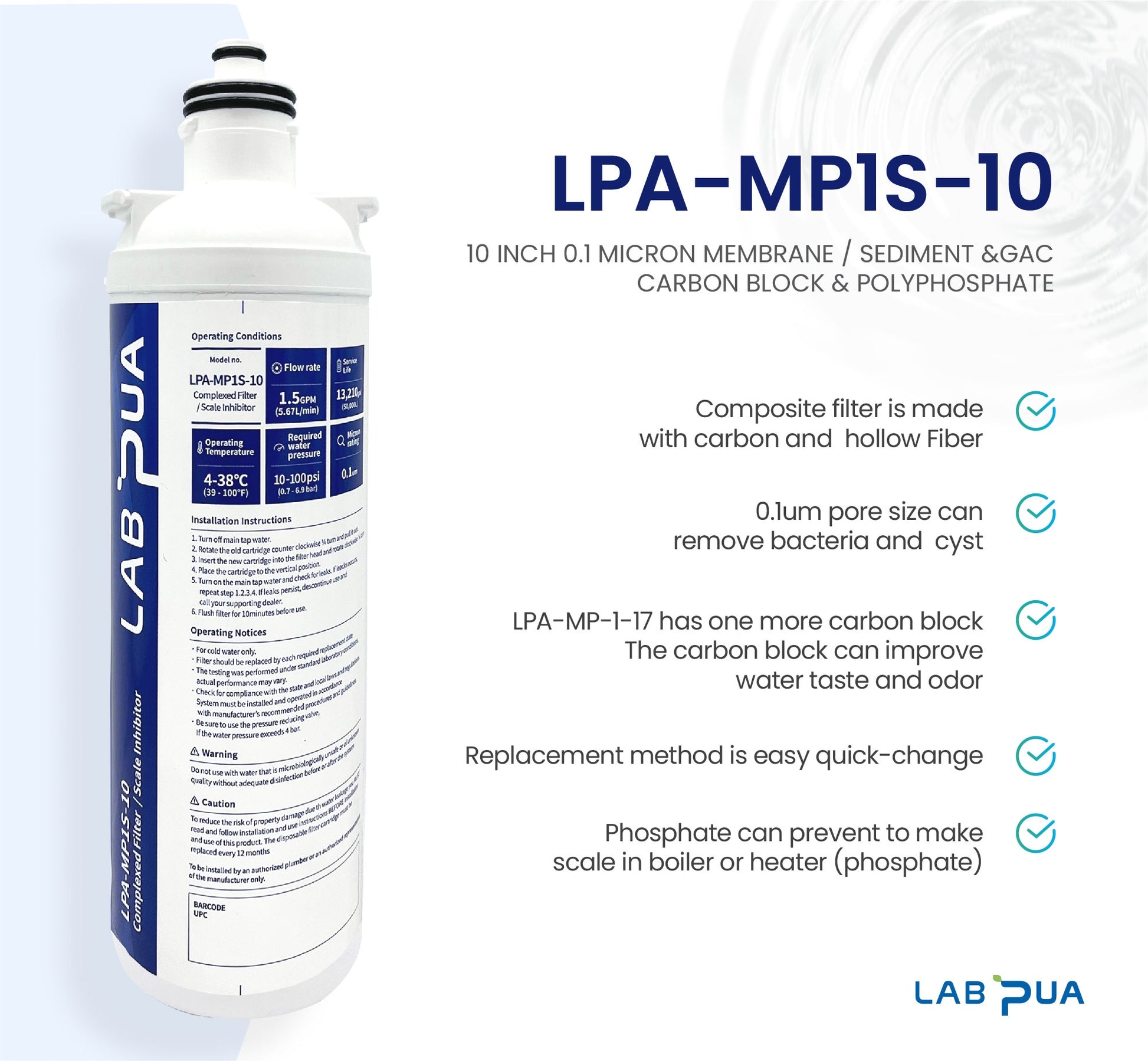 Lab Pua Residential Water Filter LPA-CS5-10