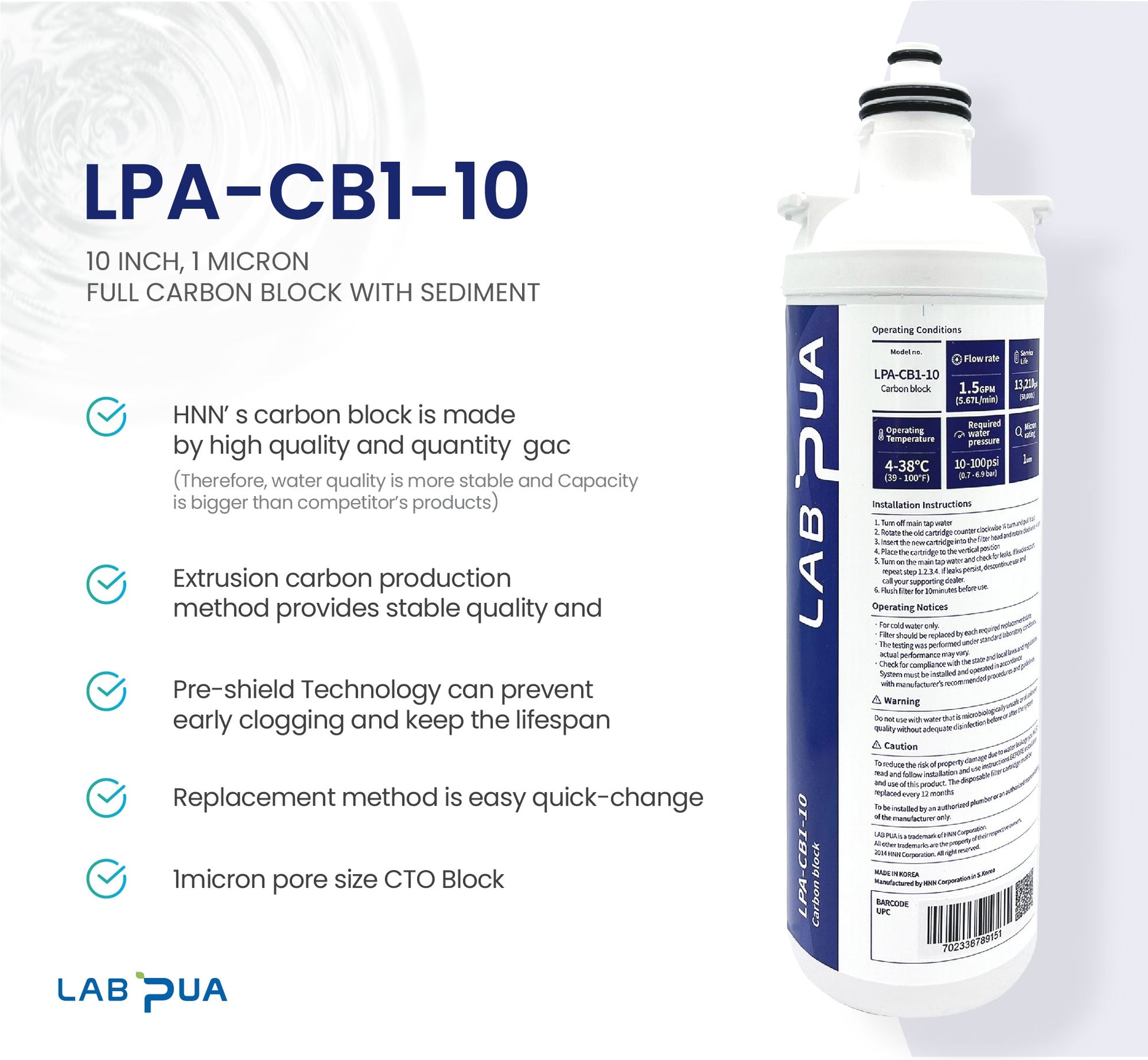 Lab Pua Residential Water Filter LPA-CS5-10