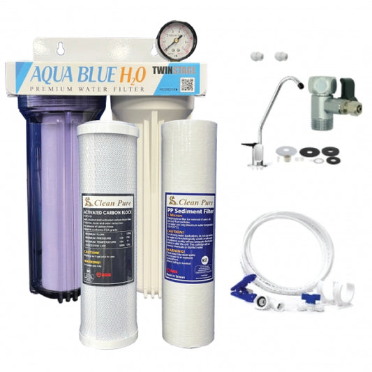 Twin Caravan & RV Water Filter System with Sediment & Silver Carbon Block Filter
