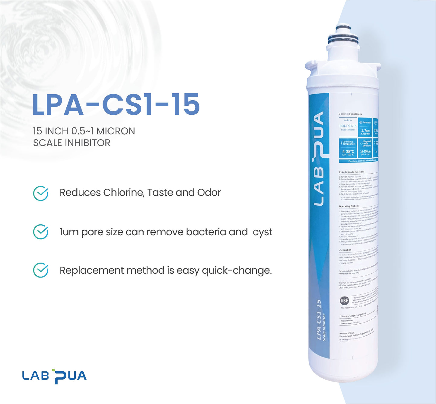 LAB PUA LPA-CS1-15 HIFLOW - FAST FLOW FILTER SYSTEM 1 MICRON 3 STAGE