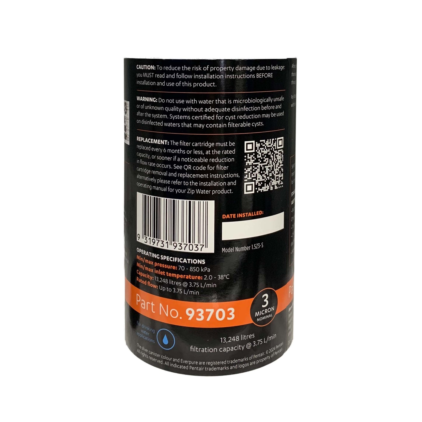 Zip 93703 Genuine MicroPurity Water Filter Cartridge 3 Micron 1.5 SIZE