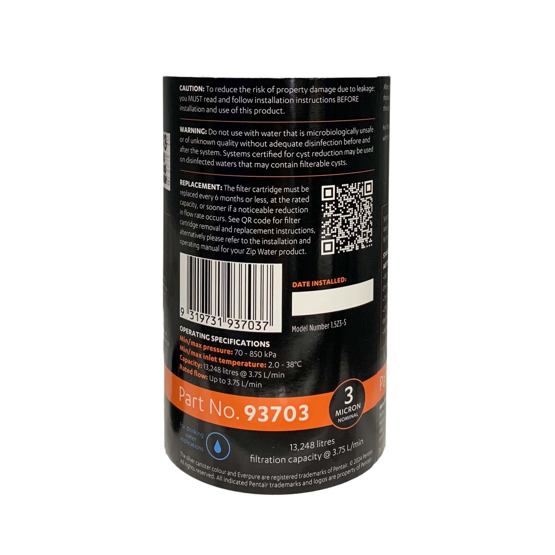 Zip 93703 Genuine MicroPurity Water Filter Cartridge 3 Micron 1.5 SIZE